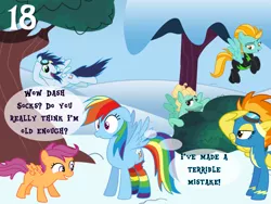 Size: 1024x768 | Tagged: safe, artist:bronybyexception, derpibooru import, lightning dust, rainbow dash, scootaloo, soarin', spitfire, zephyr breeze, pegasus, pony, advent calendar, blank flank, christmas, clothes, dialogue, female, filly, holiday, male, mare, rainbow dash gets all the mares, rainbow dash gets all the stallions, rainbow socks, rainbow socks make everything sexy, socks, stallion, striped socks, wide eyes