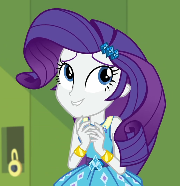 Size: 1046x1080 | Tagged: safe, derpibooru import, screencap, rarity, equestria girls, equestria girls series, holidays unwrapped, spoiler:eqg series (season 2), beautiful, bracelet, canterlot high, cropped, cute, hallway, jewelry, lip bite, lockers, o come all ye squashful, raribetes, smiling, solo