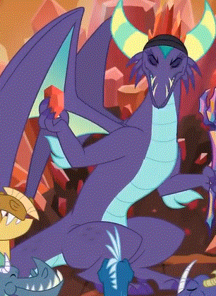 Size: 306x418 | Tagged: background dragon, bloodstone scepter, cropped, derpibooru import, dragon, dragon crown, dragon lord, front view, gaius (dragon), safe, screencap, sitting, the hearth's warming club