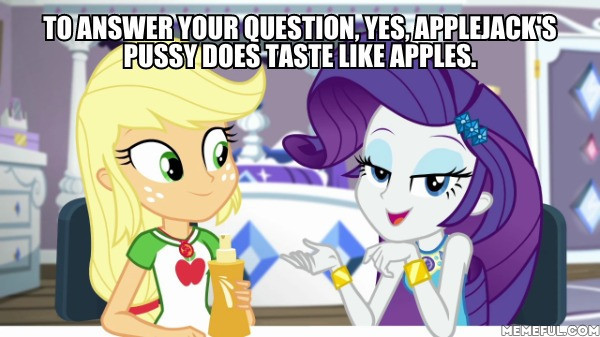 Size: 600x337 | Tagged: questionable, derpibooru import, edit, edited screencap, screencap, applejack, rarity, camping must-haves, equestria girls, equestria girls series, spoiler:eqg series (season 2), caption, female, image macro, implied cunnilingus, implied oral, implied sex, lesbian, rarijack, shipping, text