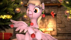 Size: 3840x2160 | Tagged: safe, artist:szczerbix, derpibooru import, derpy hooves, pegasus, pony, 3d, christmas, christmas lights, christmas tree, derpy doing derpy things, holiday, i just don't know what went wrong, source filmmaker, tree, xmass