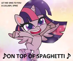 Size: 758x629 | Tagged: safe, artist:galacticflashd, derpibooru import, edit, twilight sparkle, twilight sparkle (alicorn), alicorn, pony, my little pony: pony life, dialogue, implied spike, singing, solo