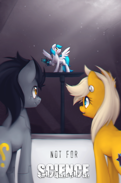 Size: 957x1445 | Tagged: safe, artist:lightning-stars, derpibooru import, oc, oc:lightning star, unofficial characters only, pony, robot, robot pony, portal, portal (valve), portal gun