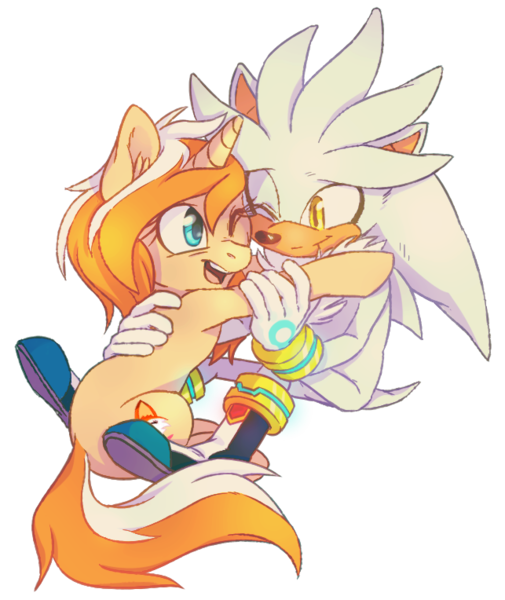 Size: 643x764 | Tagged: artist:lightning-stars, crossover, derpibooru import, hug, oc, safe, silver the hedgehog, sonic the hedgehog (series)