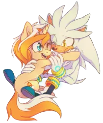 Size: 643x764 | Tagged: artist:lightning-stars, crossover, derpibooru import, hug, oc, safe, silver the hedgehog, sonic the hedgehog (series)