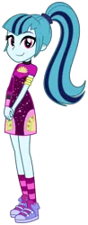 Size: 1468x3738 | Tagged: safe, artist:sketchmcreations, derpibooru import, sonata dusk, equestria girls, equestria girls series, find the magic, sunset's backstage pass!, spoiler:eqg series (season 2), clothes, commission, converse, dress, female, looking at you, minidress, ponytail, shoes, simple background, smiling, smirk, sneakers, socks, taco dress, transparent background, vector