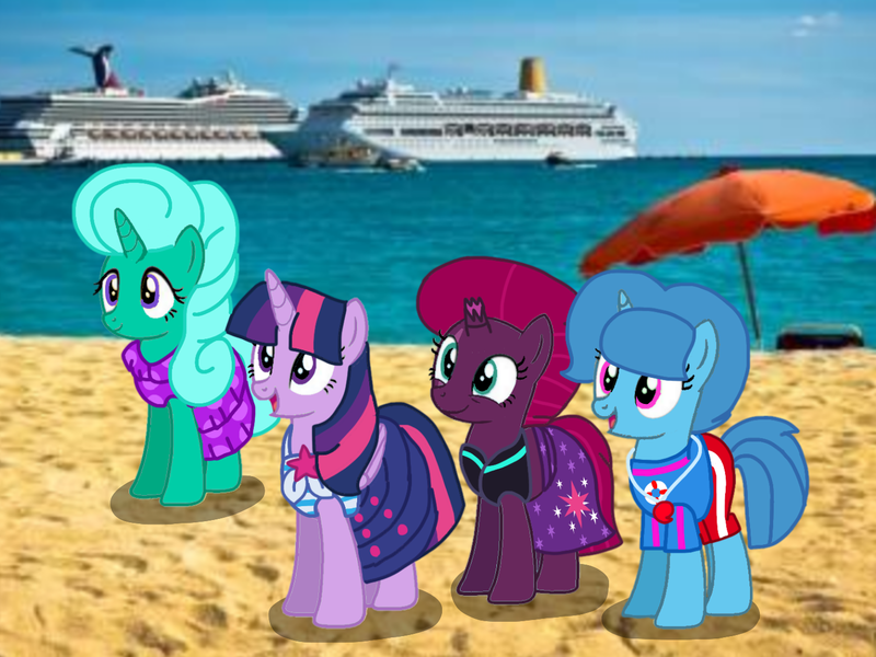 Size: 1440x1080 | Tagged: safe, artist:徐詩珮, derpibooru import, fizzlepop berrytwist, glitter drops, spring rain, tempest shadow, twilight sparkle, twilight sparkle (alicorn), alicorn, unicorn, series:sprglitemplight diary, series:sprglitemplight life jacket days, series:springshadowdrops diary, series:springshadowdrops life jacket days, alternate universe, base used, beach, bisexual, broken horn, clothes, cute, equestria girls outfit, female, glitterbetes, glitterlight, glittershadow, horn, lesbian, lifeguard, lifeguard spring rain, polyamory, shipping, sprglitemplight, springbetes, springdrops, springlight, springshadow, springshadowdrops, swimsuit, tempestbetes, tempestlight