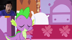 Size: 1920x1080 | Tagged: safe, derpibooru import, edit, edited screencap, screencap, spike, twilight sparkle, dragon, pony, unicorn, green isn't your color, animated, biting, face cam, five nights at freddy's 4, markiplier, meme, sound, was that the bite of '87, webm