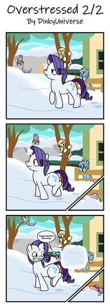 Size: 1280x3561 | Tagged: safe, artist:dinkyuniverse, derpibooru import, alula, aura (character), bloo, dinky hooves, lily longsocks, noi, rarity, earth pony, pegasus, pony, unicorn, comic, excitement, female, filly, foal, food, friendship, happy hearth's warming, karma, mare, perfect aim, pie, playing, revenge, snow, snowball, strong