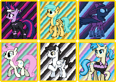 Size: 227x161 | Tagged: allie way, artist:moondramon, derpibooru import, future twilight, mare do well, mercury, pixel art, safe, starry eyes (character), sunshower raindrops, twilight sparkle, twinkleshine