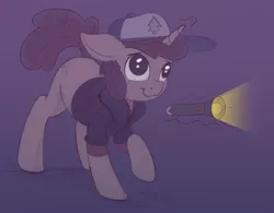 Size: 2129x1659 | Tagged: safe, artist:allyster-black, derpibooru import, ponified, pony, unicorn, cap, clothes, dark, dipper pines, flashlight (object), gravity falls, hat, magic, night, sketch, solo, telekinesis