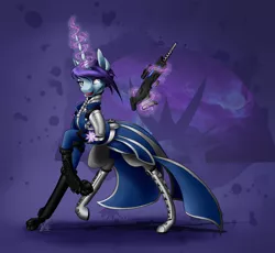 Size: 2500x2300 | Tagged: safe, artist:vera-li, derpibooru import, oc, unofficial characters only, pony, unicorn, clothes, crossover, destiny (game), dress, female, gun, magic, mare, open mouth, solo, telekinesis, weapon