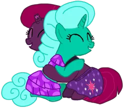 Size: 1210x1044 | Tagged: safe, artist:徐詩珮, derpibooru import, fizzlepop berrytwist, glitter drops, tempest shadow, unicorn, series:sprglitemplight diary, series:sprglitemplight life jacket days, series:springshadowdrops diary, series:springshadowdrops life jacket days, alternate universe, base used, broken horn, clothes, cute, female, glitterbetes, glittershadow, horn, hug, lesbian, shipping, simple background, swimsuit, tempestbetes, transparent background