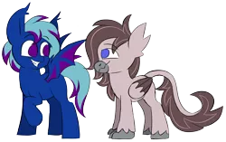 Size: 3871x2432 | Tagged: safe, artist:taaffeiite, derpibooru import, oc, oc:dusk swirl, oc:night wing, unofficial characters only, bat pony, hippogriff, bat pony oc, bat wings, colored sketch, commission, duo, female, hippogriff oc, male, mare, raised hoof, simple background, sketch, smiling, transparent background, unshorn fetlocks, wings