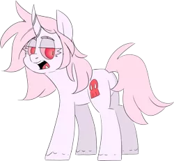 Size: 3749x3463 | Tagged: safe, artist:taaffeiite, derpibooru import, oc, oc:scarlet starlight, unofficial characters only, unicorn, albino, colored sclera, fangs, female, mare, parent:cyberia starlight, parent:sakura starlight, rear view, red eyes, simple background, transparent background