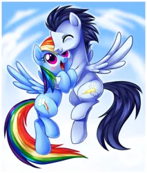 Size: 1736x2040 | Tagged: safe, artist:centchi, derpibooru import, rainbow dash, soarin', blushing, cute, dashabetes, female, hug, male, shipping, soarindash, straight