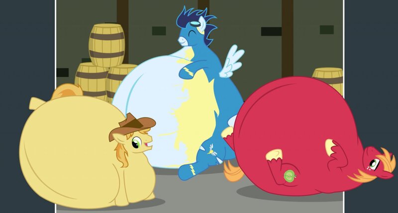 Size: 1280x686 | Tagged: questionable, artist:fishinabarrrel, derpibooru import, big macintosh, braeburn, soarin', earth pony, pony, balloon macintosh, big balloontosh, big macinloon, bigger macintosh, braeblob, braeloon, cider, double chin, fat, fatburn, hyper, hyper belly, hyper pregnancy, impossibly large belly, inflation, male, male pregnancy, neck fat, neck roll, obese, pregnant, pregnant expansion, rolls of fat, soarblob, soarchub, soarloon, stallion