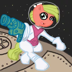 Size: 504x504 | Tagged: artist:ficficponyfic, cowboys and equestrians, derpibooru import, gun, hat, laser, mad magazine, mad (tv series), maplejack, oc, planet, pony galaxy adventure, ponytaur, raygun, safe, science fiction, space, spaceship, spacesuit, tumblr, tumblr comic, unofficial characters only, weapon