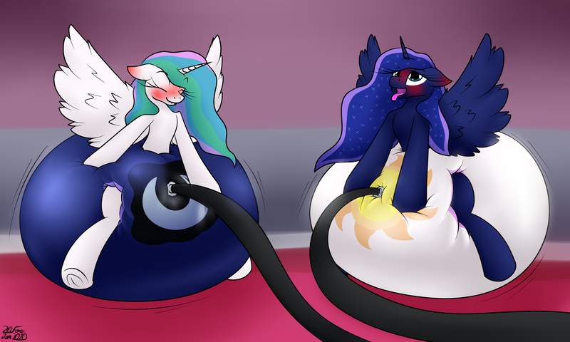 Size: 3219x1932 | Tagged: questionable, artist:the-furry-railfan, derpibooru import, princess celestia, princess luna, alicorn, blushing, blushing ears, blushing profusely, diaper, diaper fetish, diaper inflation, fetish, hose, impossibly large diaper, inflatable, inflatable diaper, inflatable fetish, inflation, lip bite, spread wings, squishy, tongue out, wingboner, wings