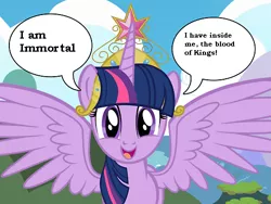 Size: 500x375 | Tagged: safe, derpibooru import, twilight sparkle, twilight sparkle (alicorn), alicorn, pony, alicorn drama, drama, exploitable meme, highlander, immortal, immortality, meme, queen (band), twilight rustler meme