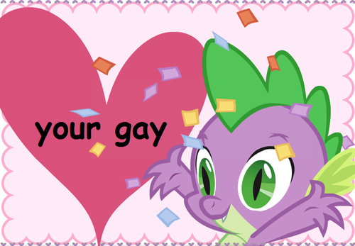 Size: 500x347 | Tagged: comic sans, confetti, derpibooru import, funny, funny as hell, gay, grammar error, heart, it says you're gay, male, meme, safe, spike