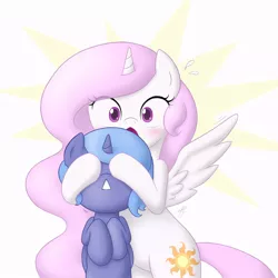 Size: 800x800 | Tagged: safe, artist:jdan-s, derpibooru import, princess celestia, princess luna, alicorn, pony, :<, bipedal, blushing, cewestia, confused, covering eyes, cute, female, filly, looking at you, mare, not safe for woona, open mouth, shocked, simple background, spread wings, sunburst background, sweat, sweatdrop, white background, wide eyes, wingboner, wings, woona, young, younger