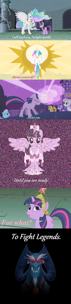 Size: 637x2704 | Tagged: alicorn, artist:peachiekeenie, babylon 5, derpibooru import, grogar, magical mystery cure, princess celestia, quote, safe, twilight sparkle, twilight sparkle (alicorn)