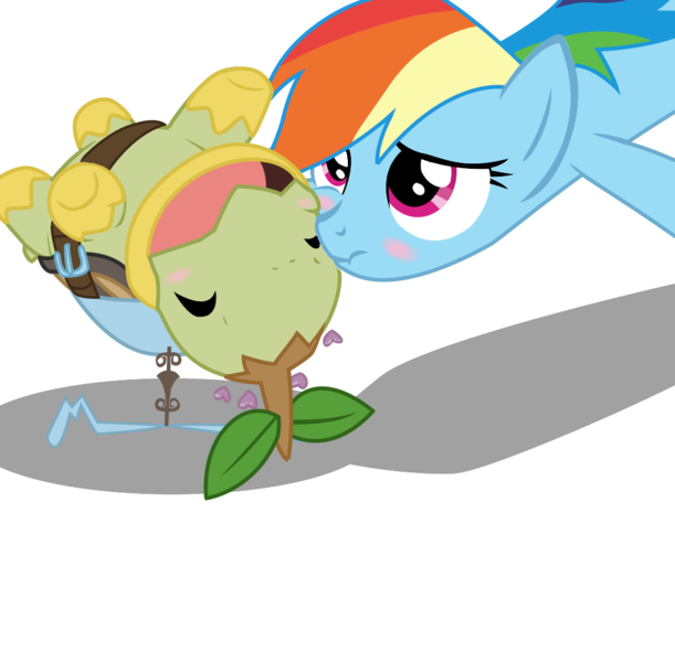 Size: 1042x1024 | Tagged: safe, artist:seaandsunshine, derpibooru import, rainbow dash, pony, turtwig, blush sticker, blushing, crossover, duo, female, heart, mare, pokémon, simple background, transparent background, upside down, vector