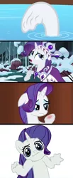 Size: 500x1219 | Tagged: comic, derpibooru import, edit, edited screencap, funny, funny as hell, green isn't your color, hearth's warming eve, hearth's warming eve (episode), hooves, :i, looking at you, magic duel, princess platinum, prunity, pruny, rarity, safe, screencap, screencap comic, shrug, shrugpony, solo