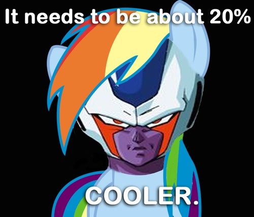 Size: 500x428 | Tagged: 20% cooler, caption, cooler, cooler (dbz), derpibooru import, dragon ball, dragon ball z, image macro, pun, rainbowcooler, rainbow dash, safe, text