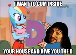 Size: 625x451 | Tagged: anthro, derpibooru import, double subversion, edit, exploitable meme, give her the dick, human, iwtcird, johnny bravo, meme, rainbow dash, rené descartes, subversion, suggestive, the d