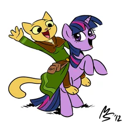 Size: 962x962 | Tagged: artist:megasweet, crossover, derpibooru import, katia managan, khajiit, prequel (webcomic), riding, safe, the elder scrolls, twilight sparkle