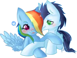 Size: 500x377 | Tagged: safe, artist:chocopepper, derpibooru import, rainbow dash, soarin', female, male, shipping, soarindash, straight