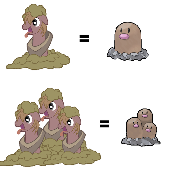 Size: 962x955 | Tagged: safe, derpibooru import, big macintosh, diglett, dugtrio, earth pony, pony, comparison, discorded, male, pokémon, stallion, tongue out, wat