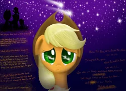 Size: 1600x1152 | Tagged: safe, artist:sweetangeldelight, derpibooru import, apple bloom, applejack, big macintosh, earth pony, pony, applejack's parents, feels, male, raise this barn, sad, shooting star, stallion, stars, younger