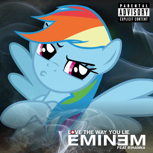 Size: 800x800 | Tagged: album cover, artist:adrianimpalamata, derpibooru import, eminem, love the way you lie (eminem feat. rihanna), parody, pouting, rainbow dash, rihanna, safe, solo