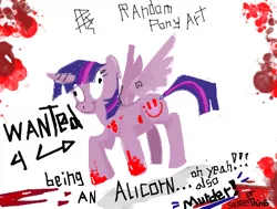 Size: 450x340 | Tagged: grimdark, artist:pkelton, derpibooru import, twilight sparkle, twilight sparkle (alicorn), alicorn, pony, blood, damuro, female, mare, murder