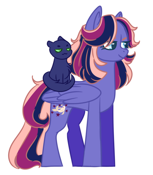 Size: 2032x2328 | Tagged: artist:kiwigoat-art, cat, derpibooru import, oc, oc:nightglider, oc:star catcher, offspring, parent:flash sentry, parents:flashlight, parent:twilight sparkle, pegasus, safe, solo