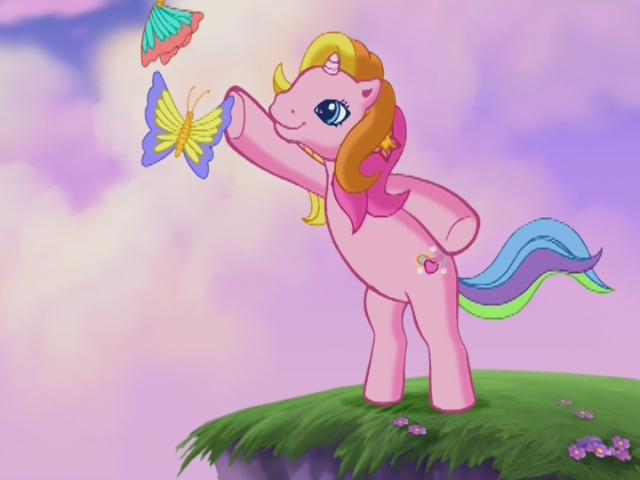 Size: 640x480 | Tagged: butterfly, cliff, derpibooru import, g3, rarity (g3), safe, the runaway rainbow, too dumb to live