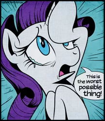 Size: 692x800 | Tagged: artist:anjila, crying, dead source, derpibooru import, dialogue, i can't believe it's not idw, marshmelodrama, modern art, pop art, rarity, rarity being rarity, roy lichtenstein, safe, solo, speech bubble, style emulation, teary eyes, text, the worst possible thing
