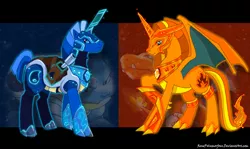 Size: 900x537 | Tagged: safe, artist:renepolumorfous, derpibooru import, ponified, blastoise, charizard, pony, pokémon