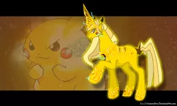 Size: 900x537 | Tagged: safe, artist:renepolumorfous, derpibooru import, ponified, pikachu, pony, pokémon