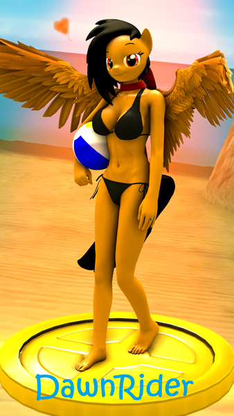 Size: 2160x3840 | Tagged: 3d, anthro, artist:dawnyr, artist:dawnyrs, beach ball, big breasts, bikini, breasts, clothes, derpibooru import, oc, oc:mina, pegasus, sexy, solo, source filmmaker, spread wings, statue, suggestive, swimsuit, wings