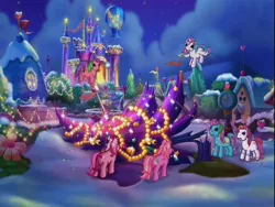 Size: 640x480 | Tagged: a very minty christmas, christmas, christmas tree, coconut grove, derpibooru import, disaster, fallen, g3, holiday, oh minty minty minty, pinkie pie (g3), rainbow dash (g3), safe, star catcher, sunny daze (g3), tree, valenshy