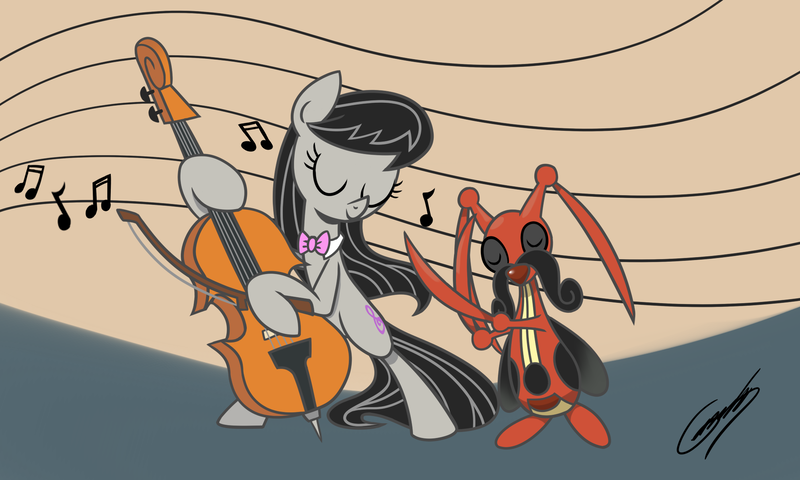 Size: 2000x1200 | Tagged: artist:gearholder, cello, crossover, derpibooru import, kricketune, musical instrument, octavia melody, pokémon, safe