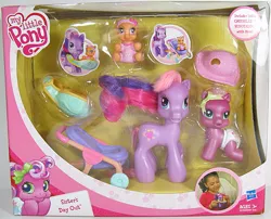 Size: 743x600 | Tagged: box, cheerilee (g3), cheerilee's mom, derpibooru import, g3, g3.5, mom, newborn cheerilee, newborn scootaloo, official, safe, scootaloo (g3), scootaloo's mom, stroller, toy