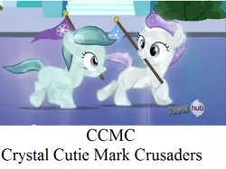 Size: 638x478 | Tagged: safe, derpibooru import, screencap, apple bloom, glass slipper, hope (crystal pony), scootaloo, sweetie belle, crystal pony, pony, games ponies play, caption, crystal empire, cutie mark crusaders, image macro, meme, text