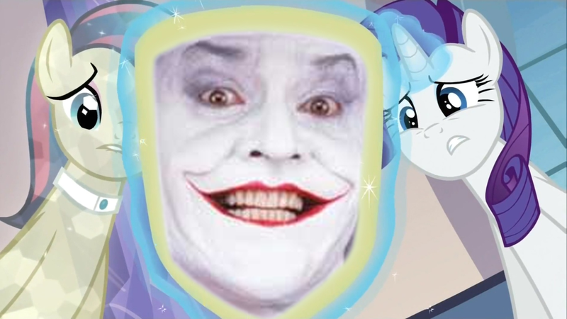 Size: 1422x800 | Tagged: batman, bonna fide, cadance's mirror, derpibooru import, exploitable meme, glamour gleam, jack nicholson, meme, rarity, safe, the joker, tim burton