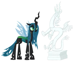 Size: 900x741 | Tagged: safe, artist:emper24, derpibooru import, edit, vector edit, discord, queen chrysalis, changeling, changeling queen, draconequus, pony, the return of harmony, a better ending for chrysalis, a worse ending for discord, alternate ending, alternate scenario, alternate universe, bad end, character development, cute, cutealis, duo, emotionless, faic, fangs, female, former queen chrysalis, good end, happy, irony, male, mare, meme, meta, petrification, redemption, reformed, role reversal, scared, simple background, smiling, spread wings, standing, statue, statue discord, transparent background, turned to stone, vector, what if, when she smiles, wings
