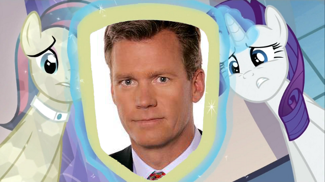 Size: 640x360 | Tagged: bonna fide, cadance's mirror, chris hansen, derpibooru import, exploitable meme, glamour gleam, meme, rarity, safe